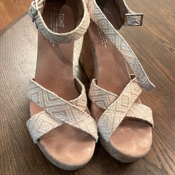 Toms Sienna brown criss cross  wedge sandals espadrille women's size 10 - Picture 3 of 5